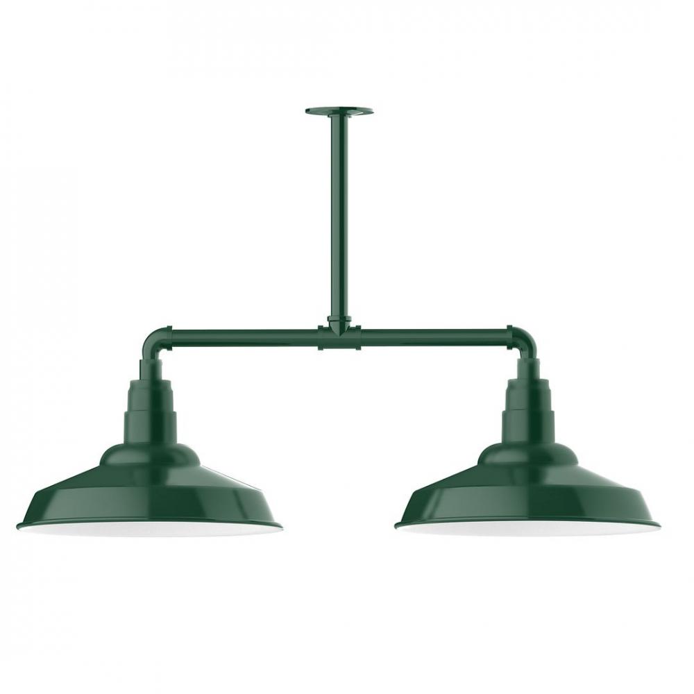 16" Warehouse shade, 2-light LED Stem Hung Pendant, Forest Green