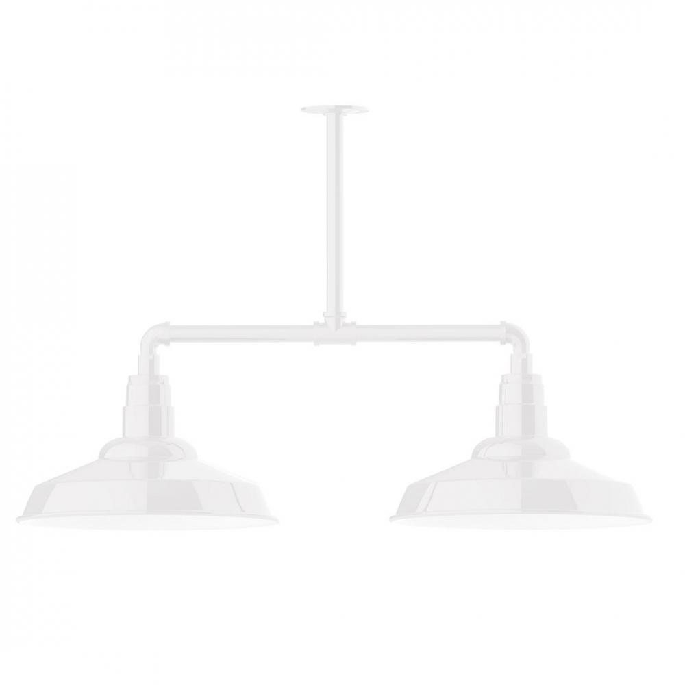 16" Warehouse shade, 2-light LED Stem Hung Pendant, White