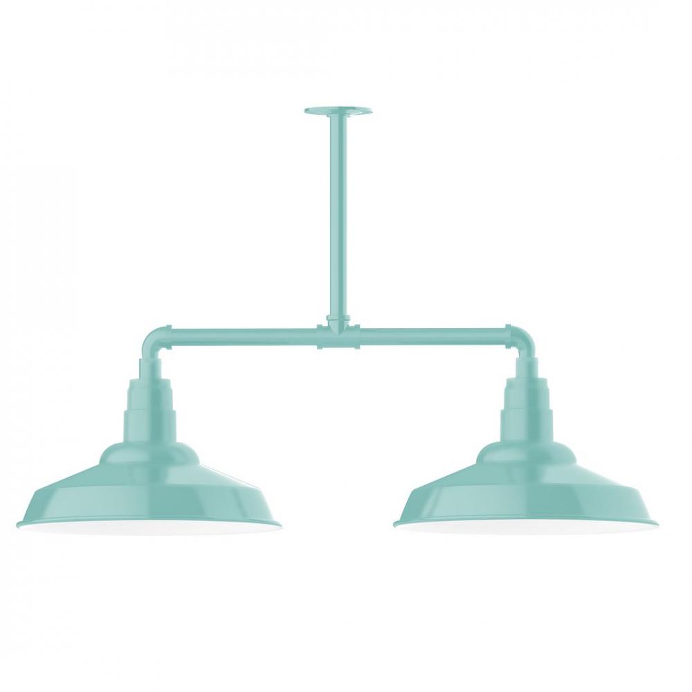 16" Warehouse shade, 2-light LED Stem Hung Pendant, Sea Green