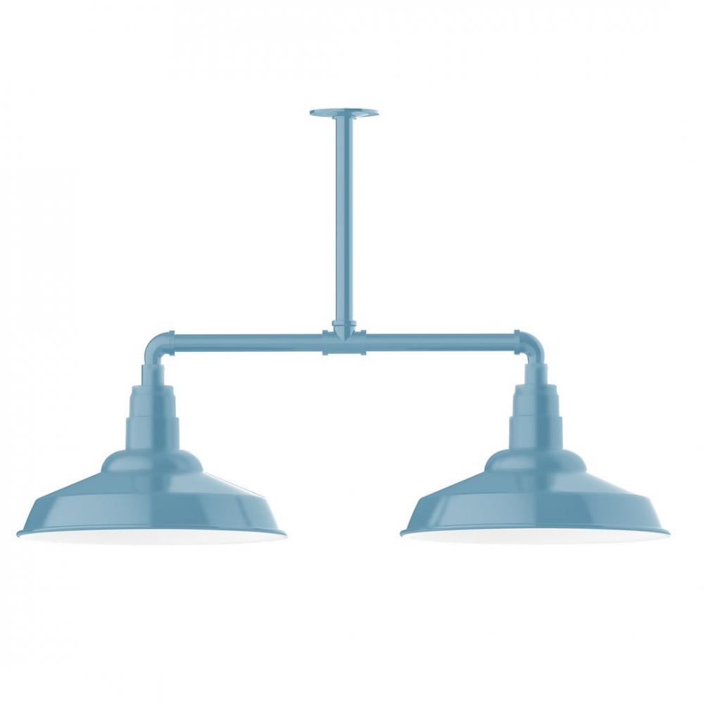 16" Warehouse shade, 2-light LED Stem Hung Pendant, Light Blue