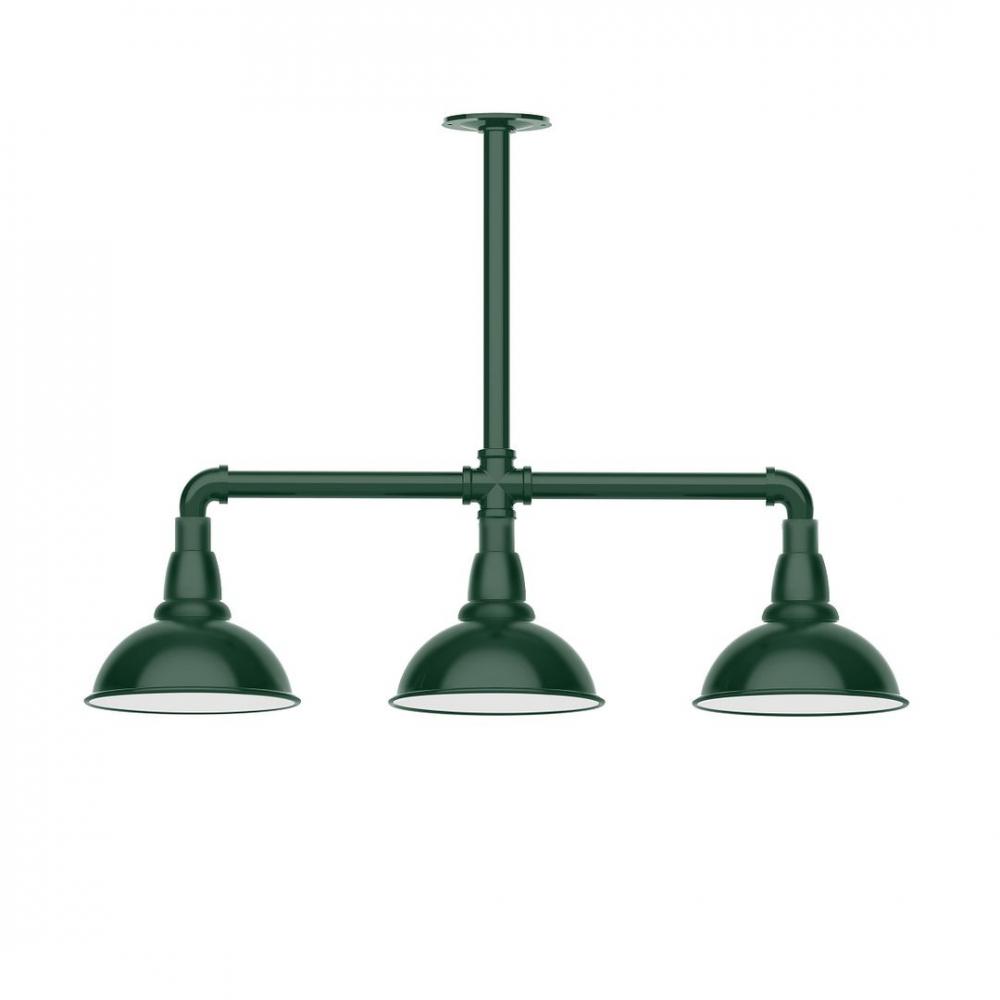 8" Cafe shade, 3-light LED Stem Hung Pendant, Forest Green