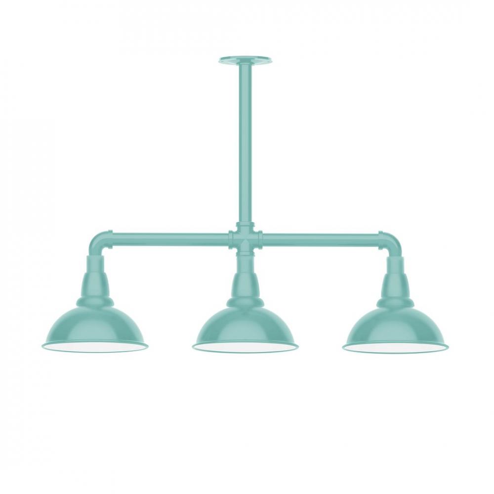 8" Cafe shade, 3-light LED Stem Hung Pendant, Sea Green