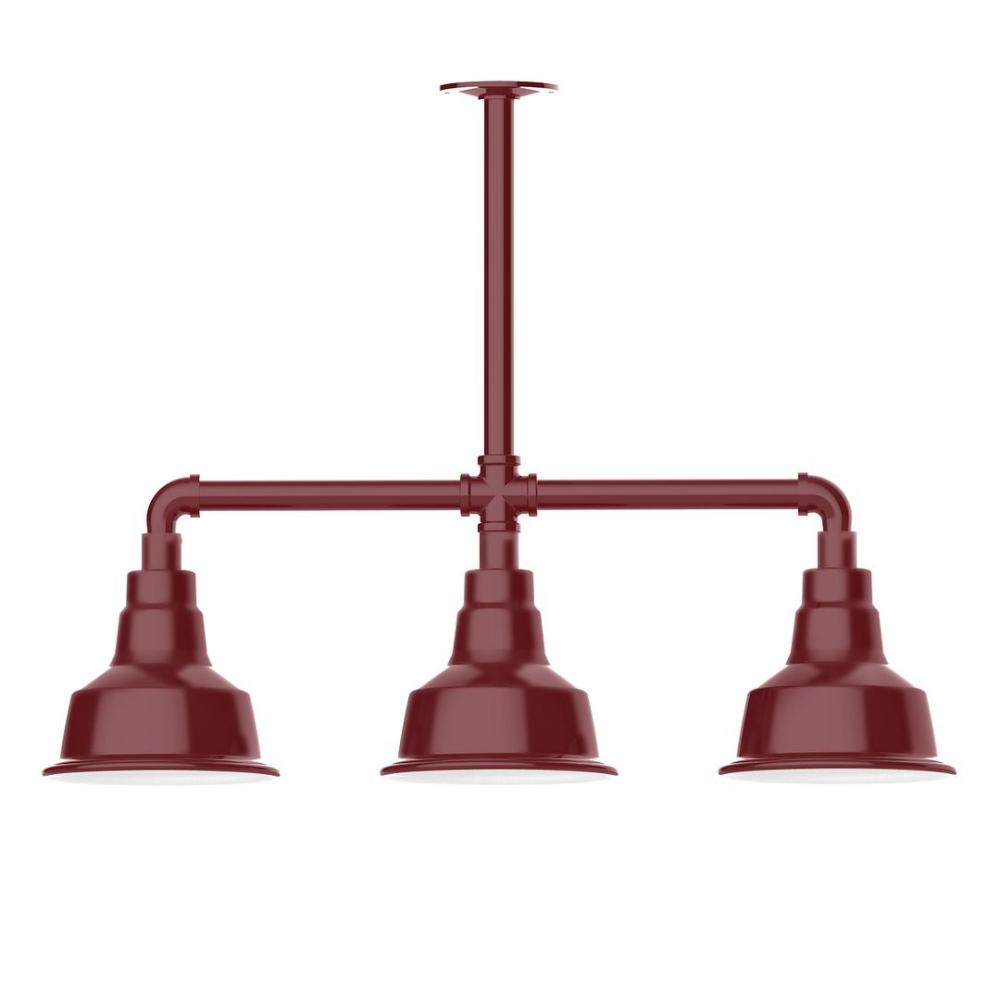 8" Warehouse shade, 3-light LED Stem Hung Pendant, Barn Red