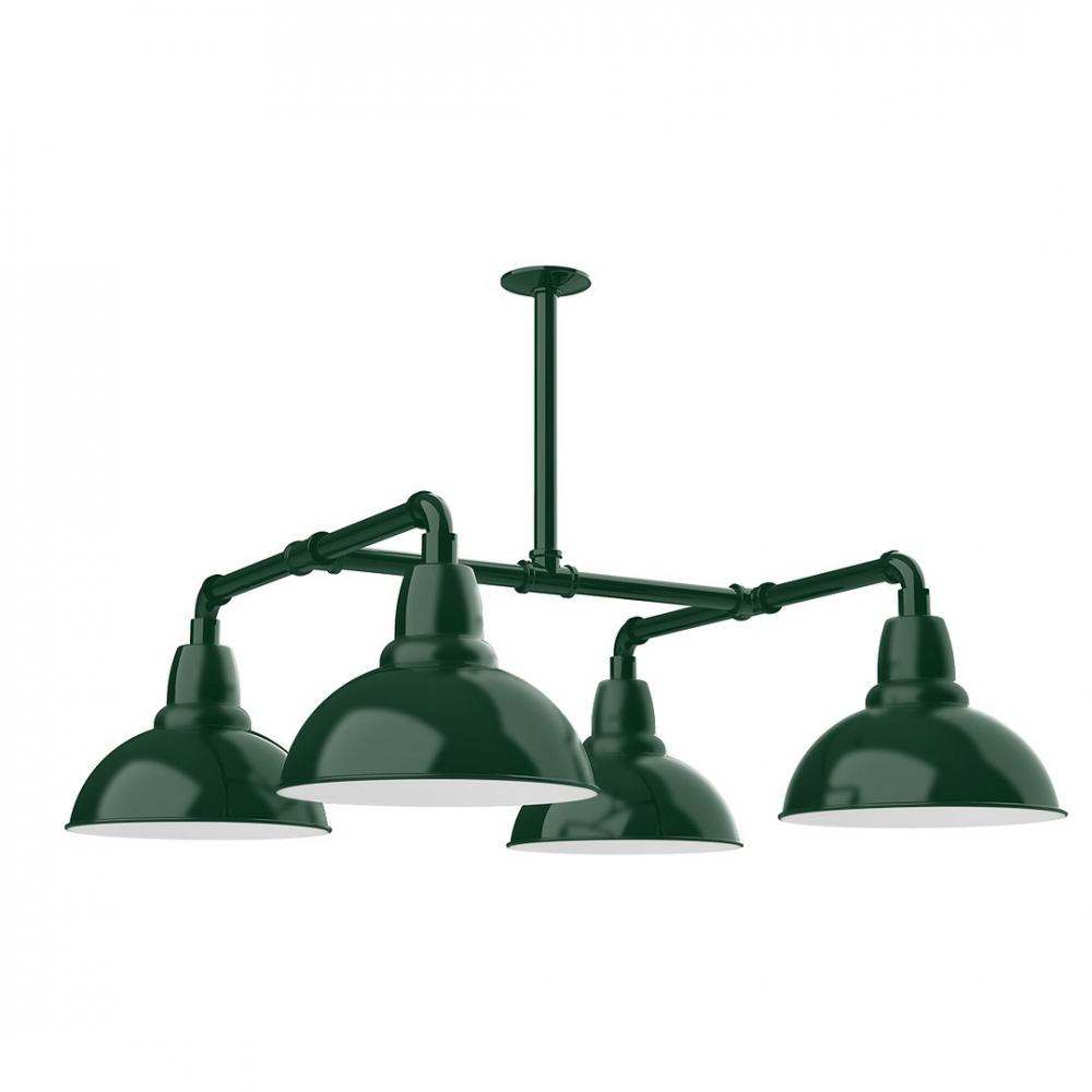 12" Cafe shade, 4-light LED Stem Hung Pendant, Forest Green