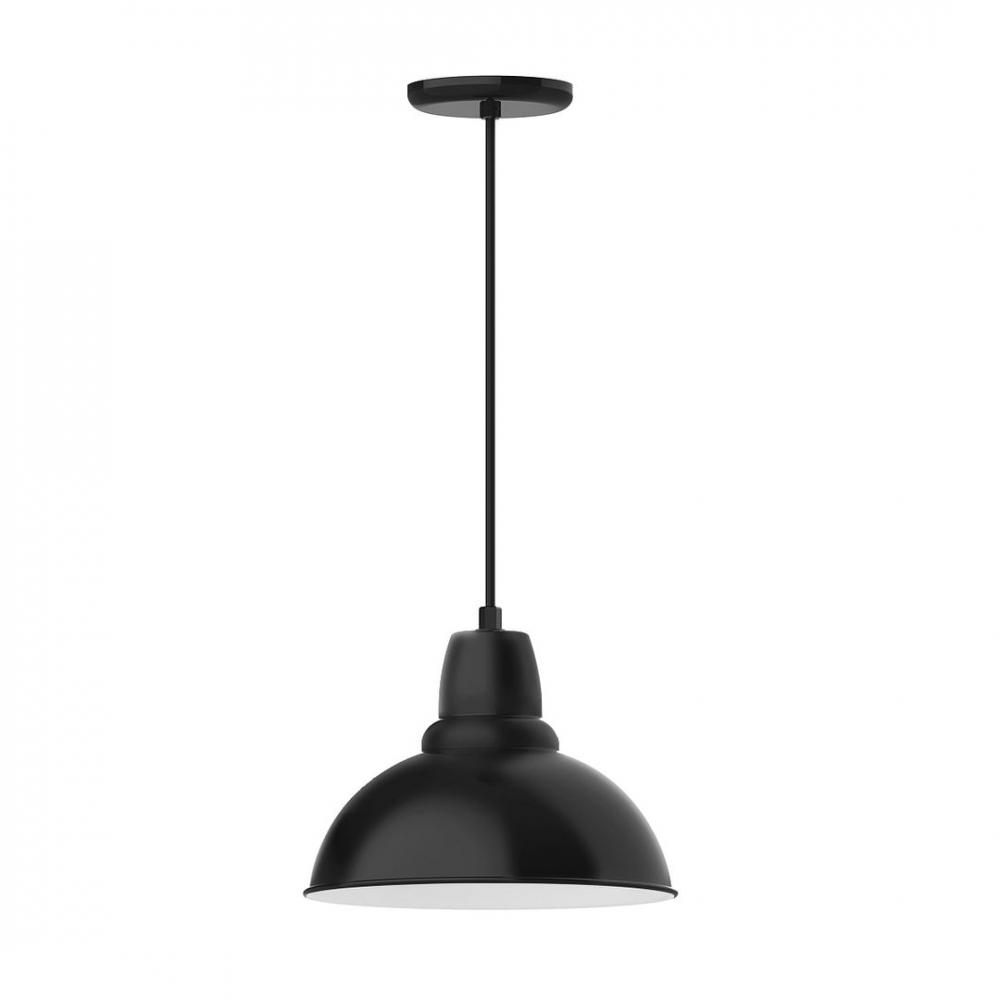 12" Cafe shade, LED Pendant with black cord and canopy, Black