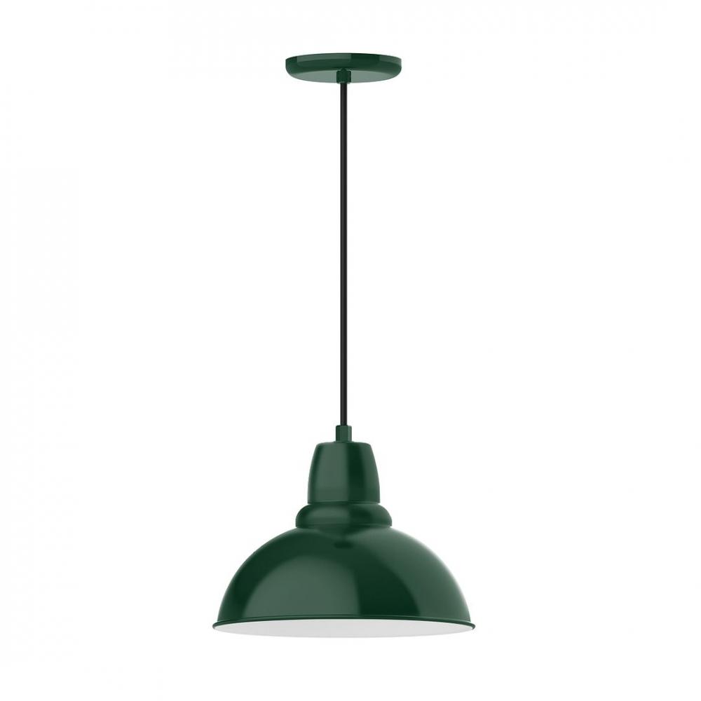 12" Cafe shade, LED Pendant with black cord and canopy, Forest Green