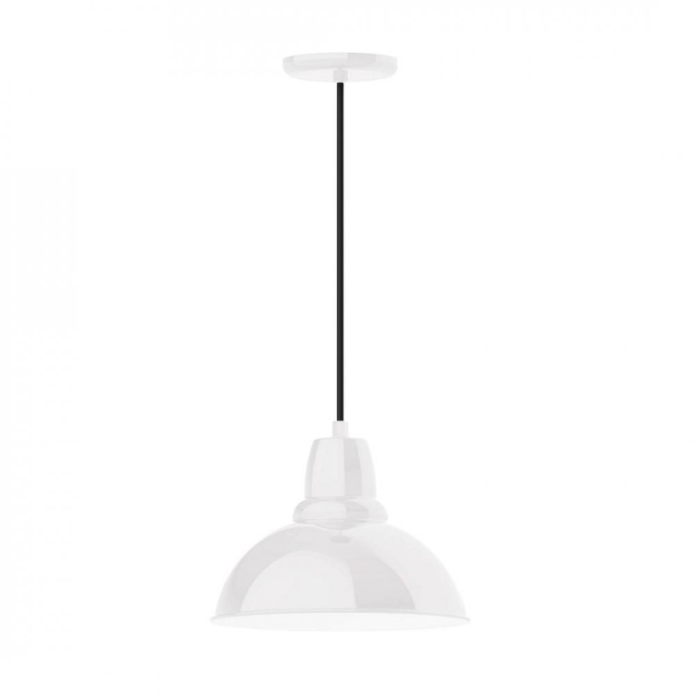 12" Cafe shade, LED Pendant with white cord and canopy, White