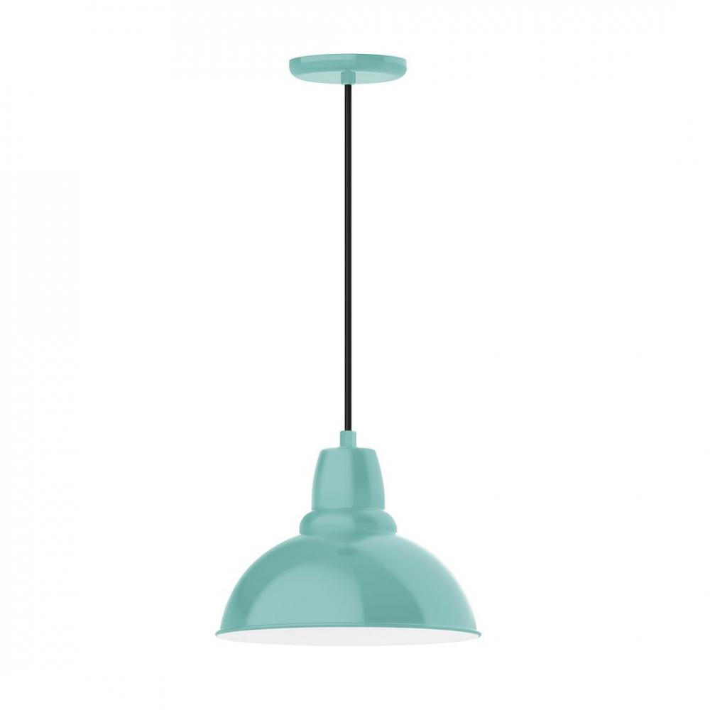 12" Cafe shade, LED Pendant with white cord and canopy, Sea Green