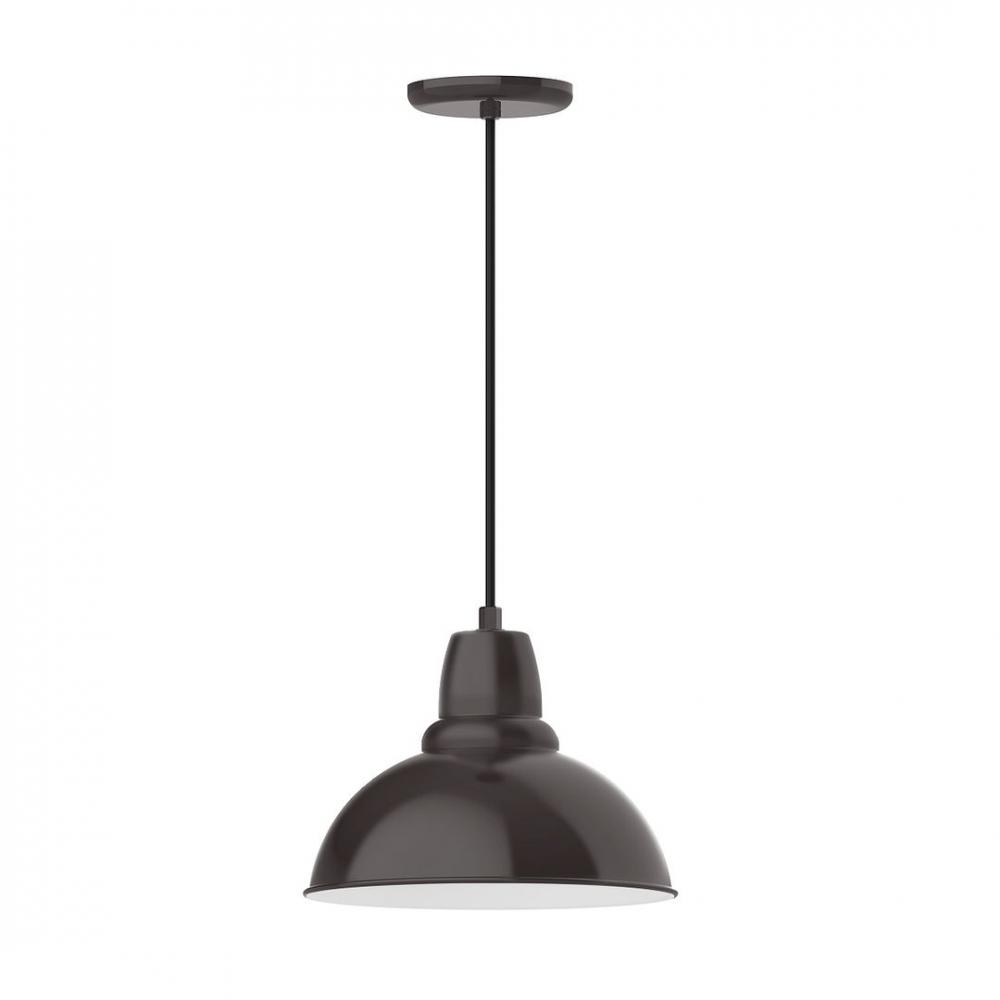 12" Cafe shade, LED Pendant with black cord and canopy, Architectural Bronze