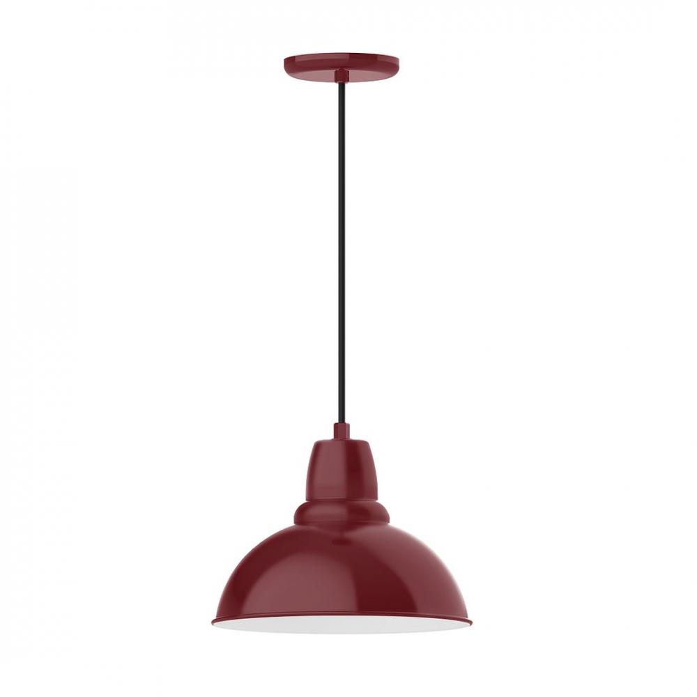 12" Cafe shade, LED Pendant with black cord and canopy, Barn Red