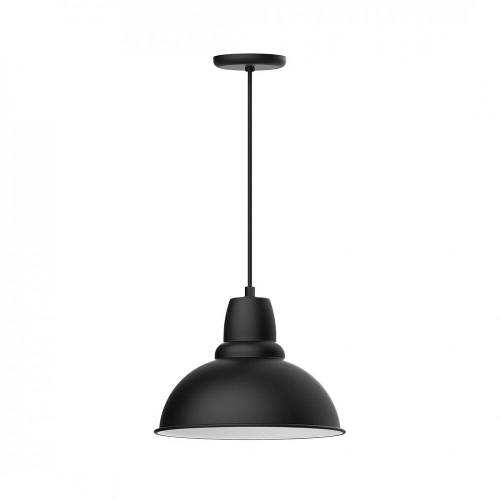 14" Cafe shade, LED Pendant with black cord and canopy, Black