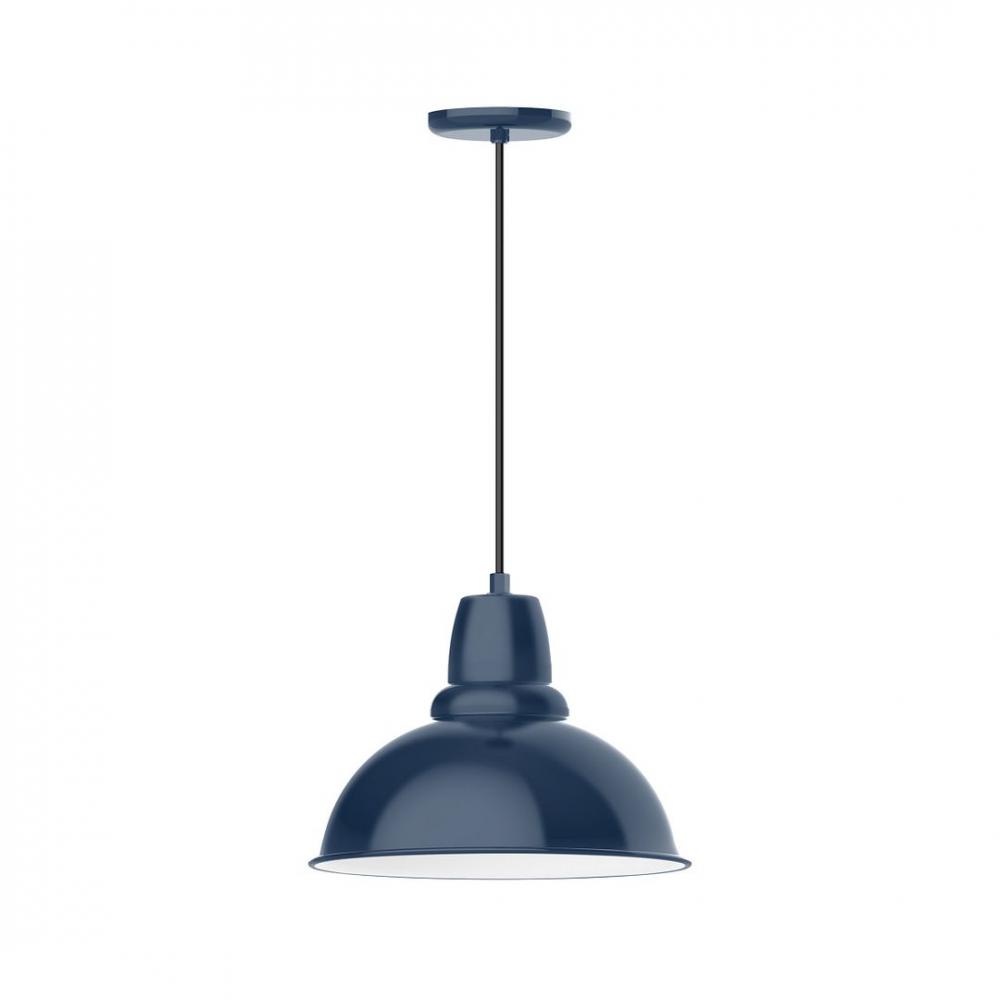 14" Cafe shade, LED Pendant with white cord and canopy, Navy