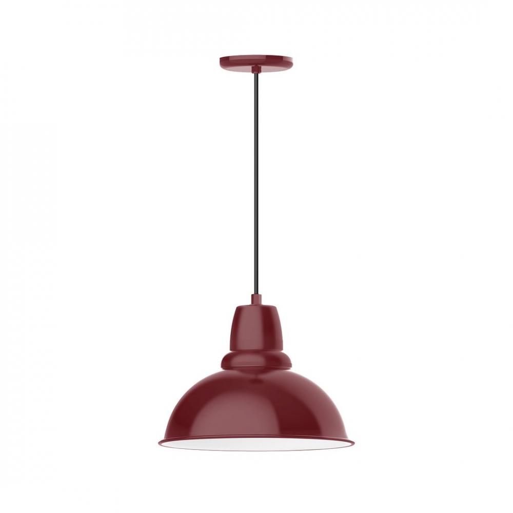 14" Cafe shade, LED Pendant with black cord and canopy, Barn Red