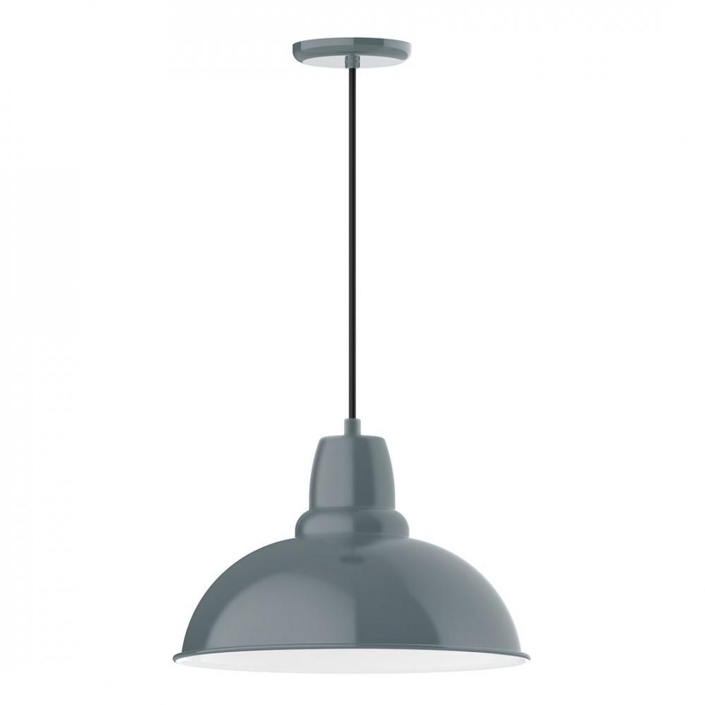 16" Cafe shade, LED Pendant with black cord and canopy, Slate Gray