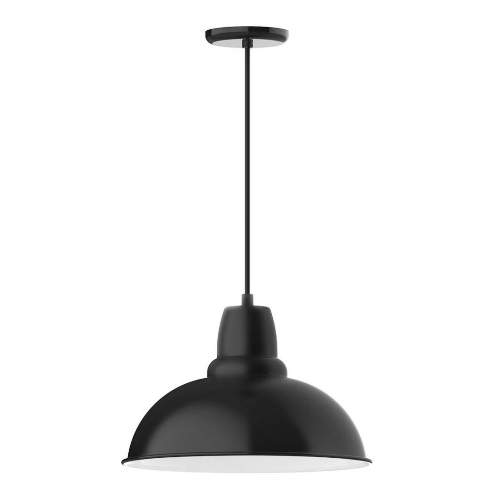 16" Cafe shade, LED Pendant with white cord and canopy, Black