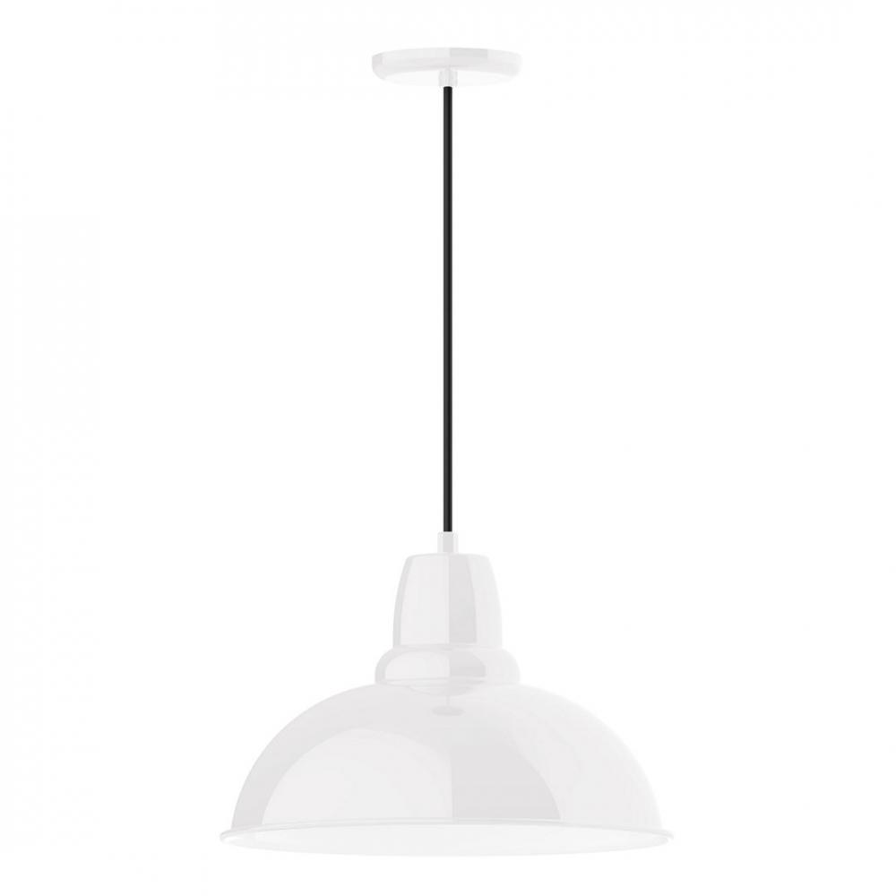 16" Cafe shade, LED Pendant with white cord and canopy, White