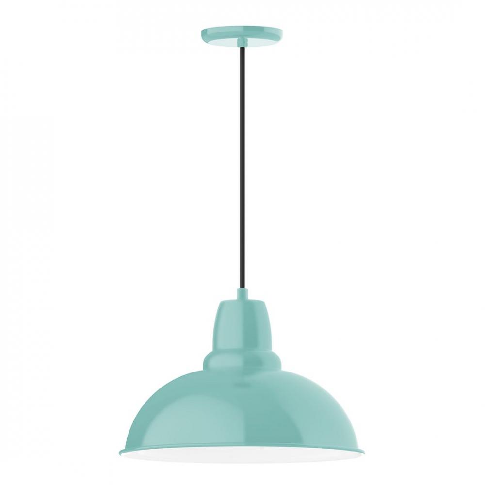 16" Cafe shade, LED Pendant with black cord and canopy, Sea Green