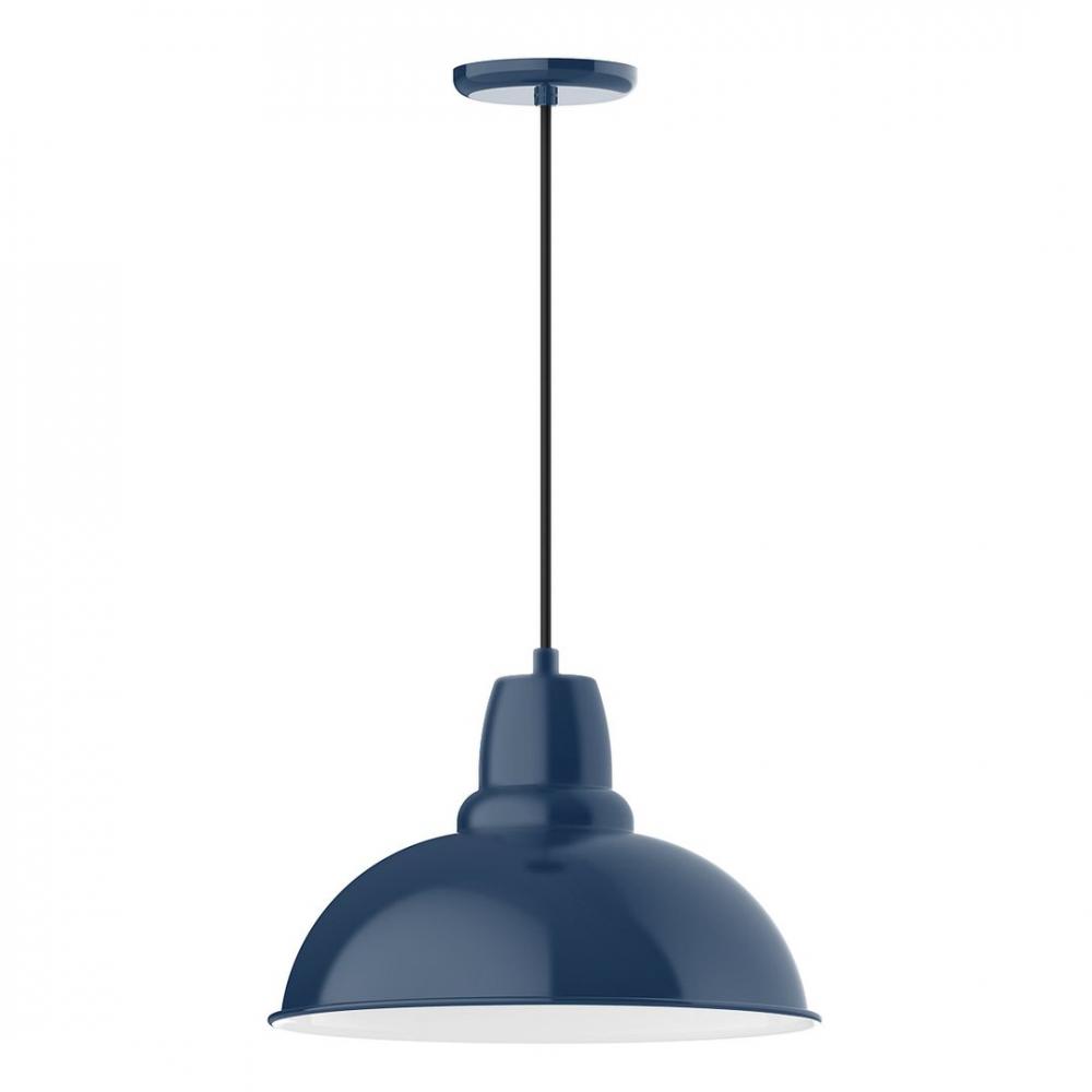 16" Cafe shade, LED Pendant with white cord and canopy, Navy