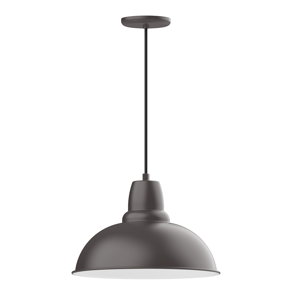 16" Cafe shade, pendant with white cord and canopy, Bronze Matte