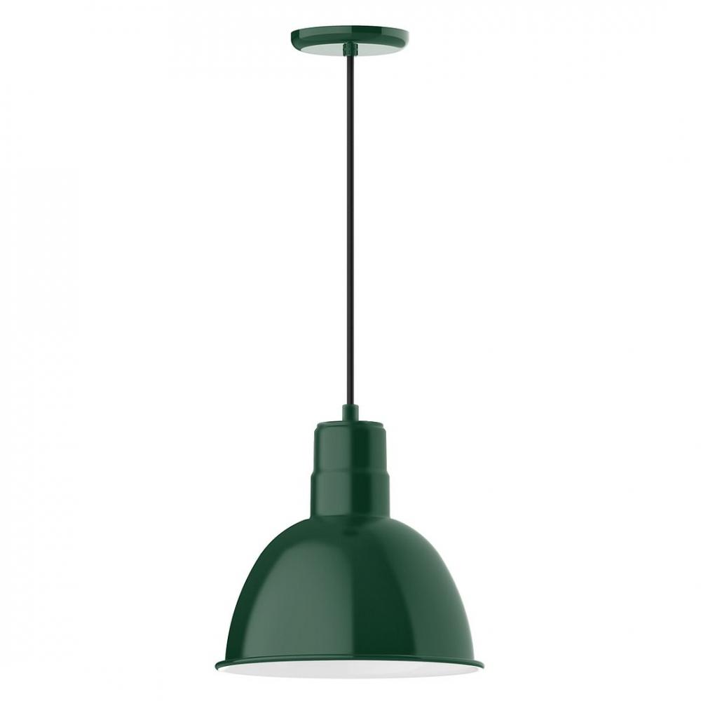 12" Deep Bowl shade, LED Pendant with white cord and canopy, Forest Green