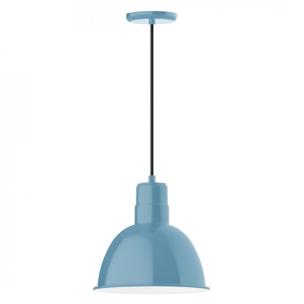 12" Deep Bowl shade, LED Pendant with neutral argyle fabric cord and canopy, Light Blue