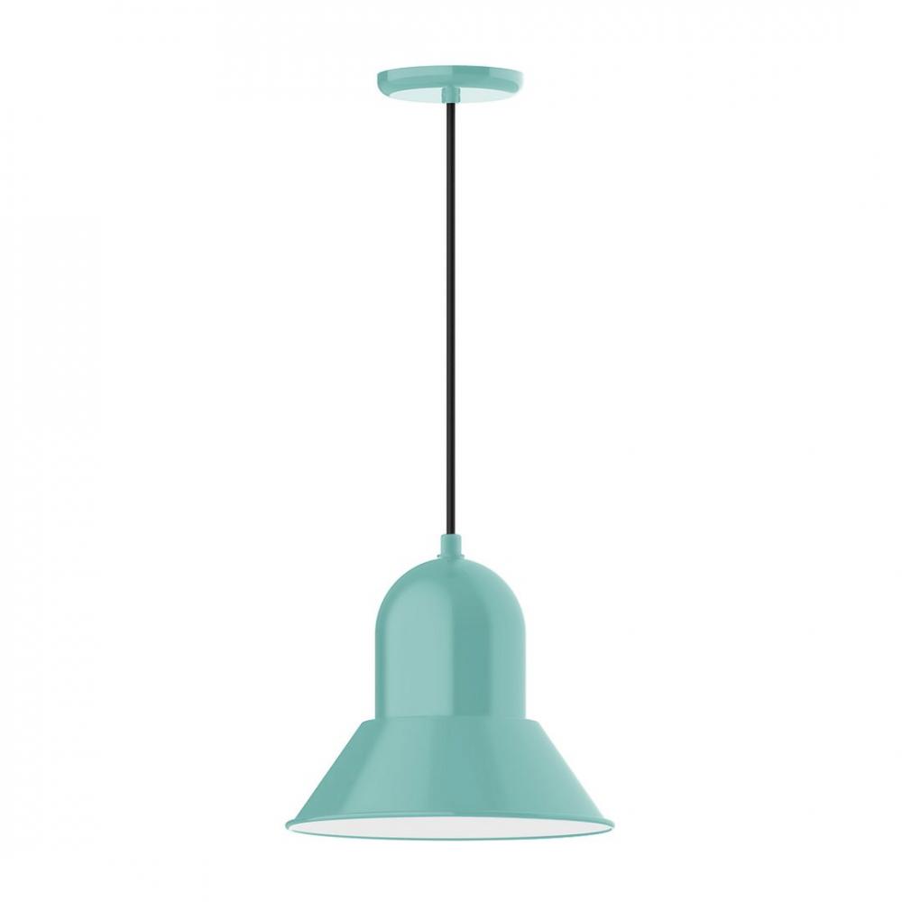 12" Prima shade, LED Pendant with white solid fabric cord and canopy, Sea Green