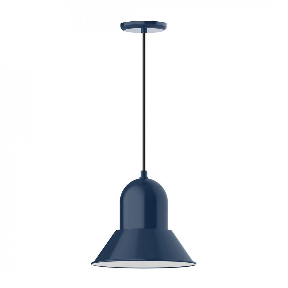 12" Prima shade, LED Pendant with neutral argyle fabric cord and canopy, Navy