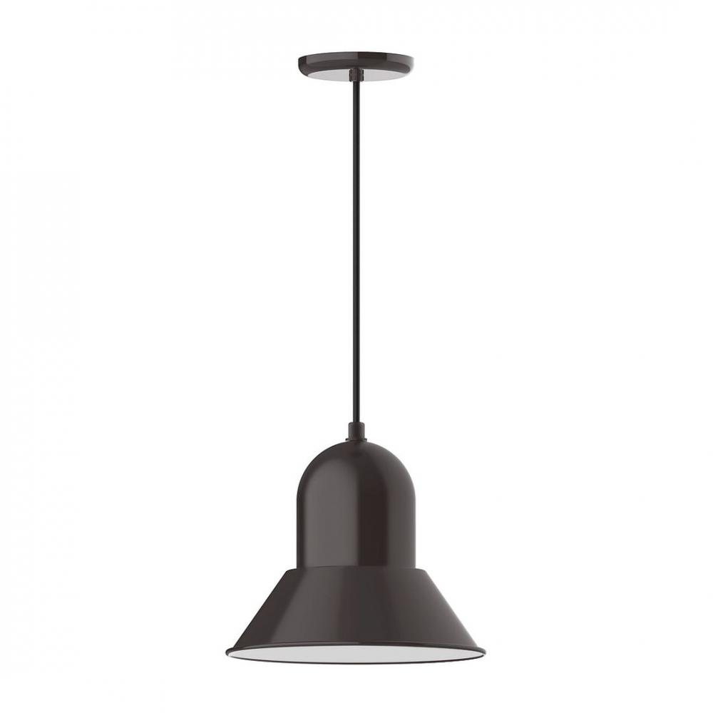 12" Prima shade, LED Pendant with gray solid fabric cord and canopy, Architectural Bronze