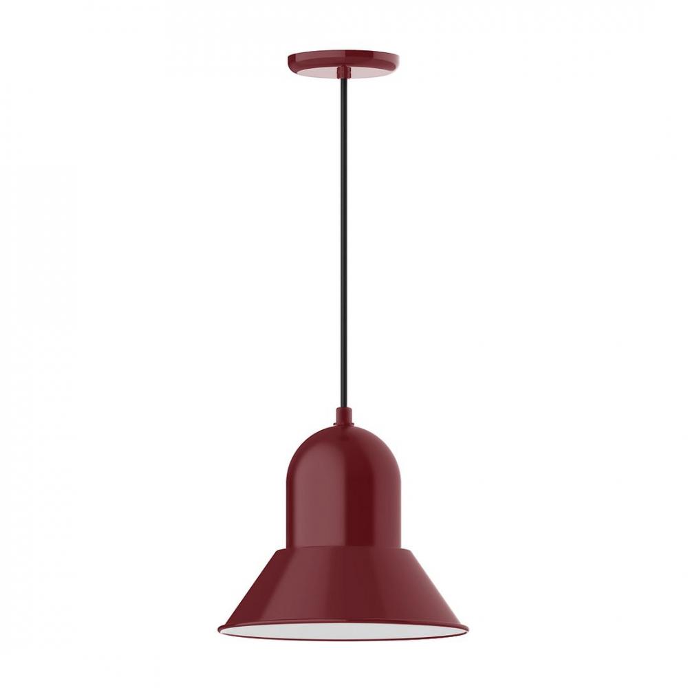 12" Prima shade, LED Pendant with polished copper fabric cord and canopy, Barn Red