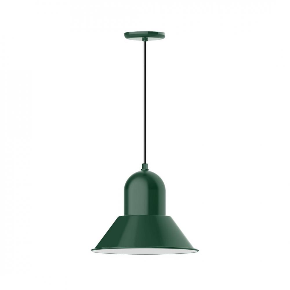 14" Prima shade, LED Pendant with black cord and canopy, Forest Green