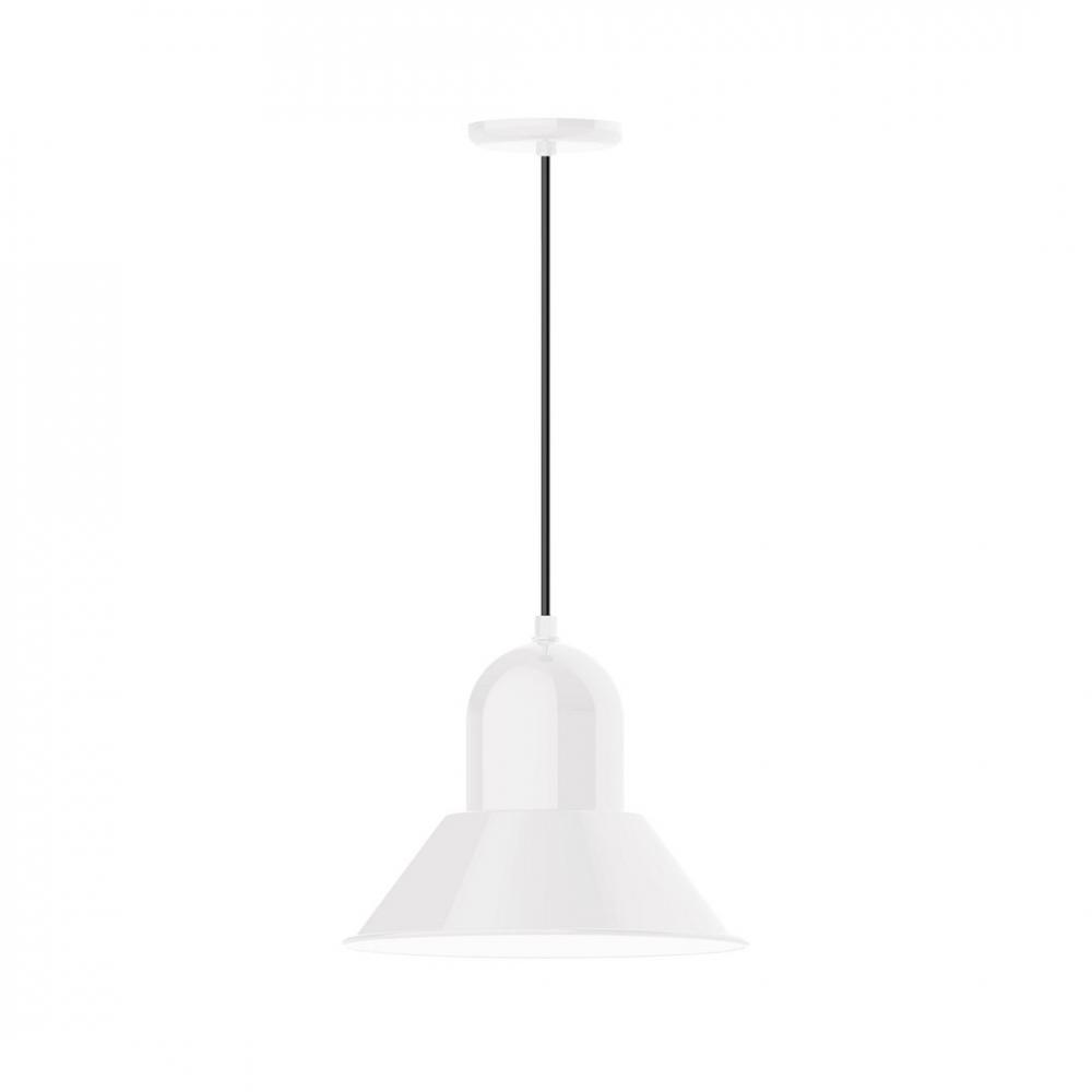 14" Prima shade, LED Pendant with black cord and canopy, White