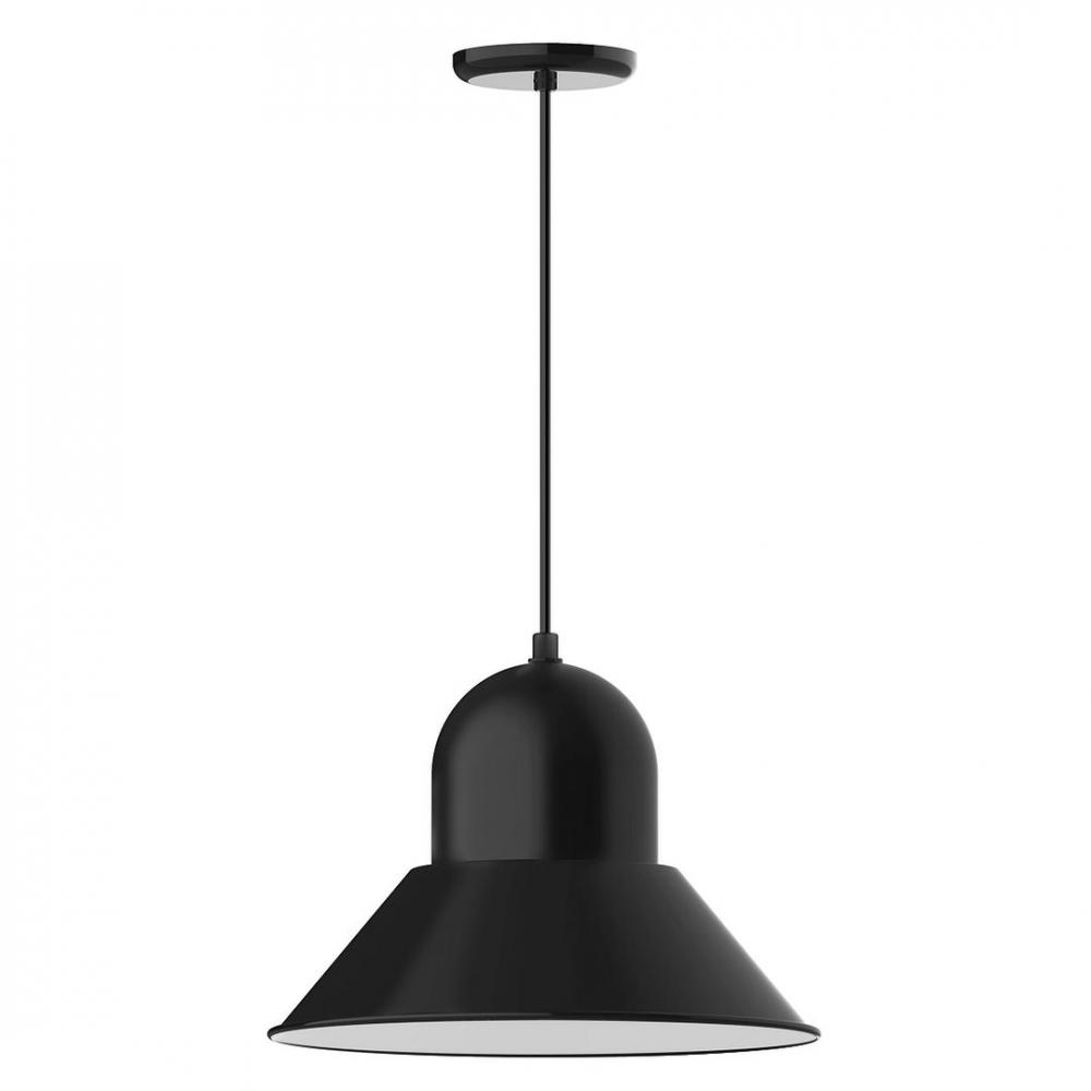 16" Prima shade, LED Pendant with polished copper fabric cord and canopy, Black