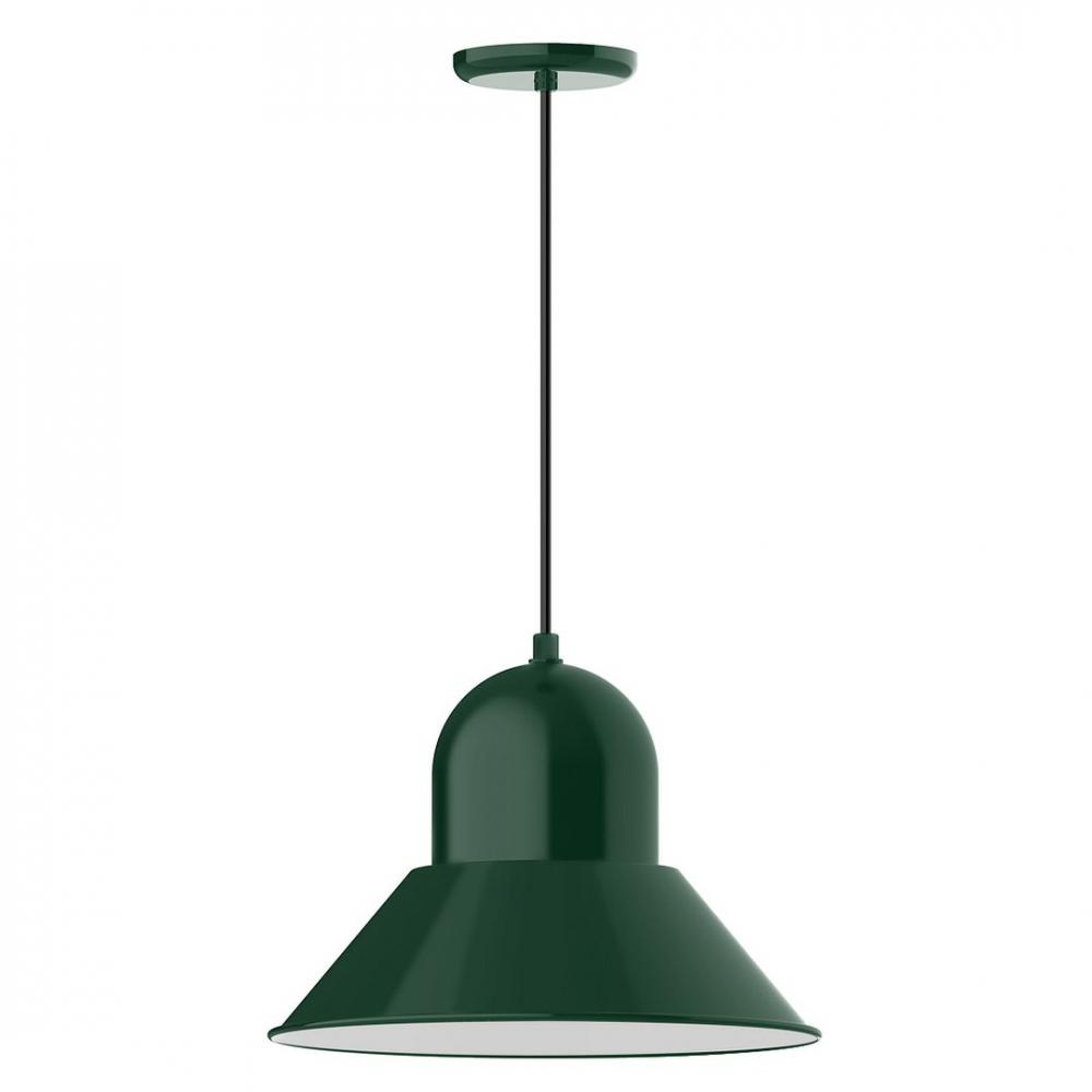 16" Prima shade, LED Pendant with black solid fabric cord and canopy, Forest Green