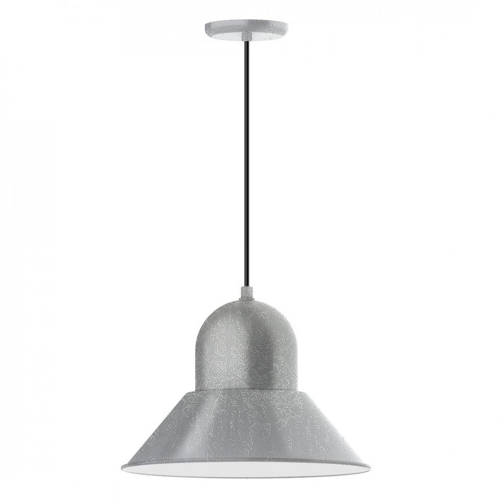 16" Prima shade, LED Pendant with white and gray dot fabric cord and canopy, Painted Galvanized