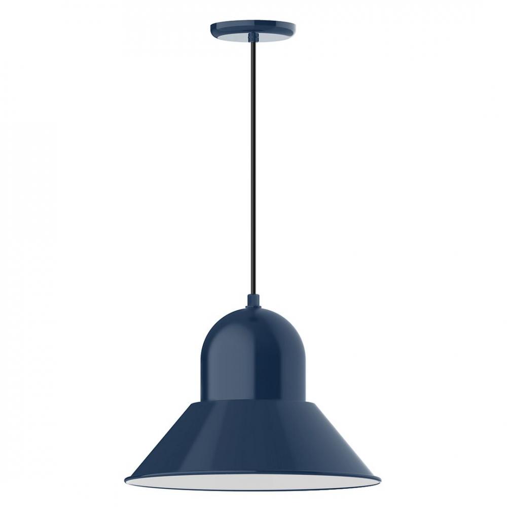 16" Prima shade, LED Pendant with white solid fabric cord and canopy, Navy