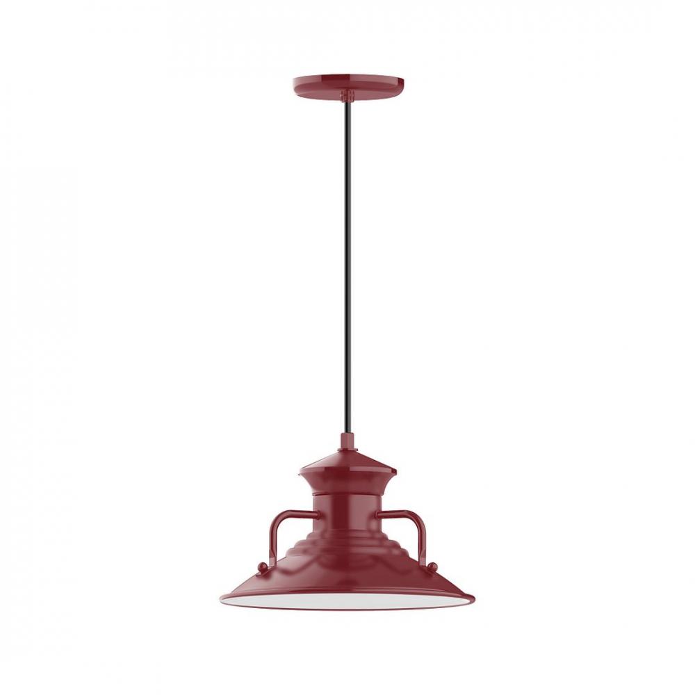 12" Homestead shade, LED Pendant with white cord and canopy, Barn Red