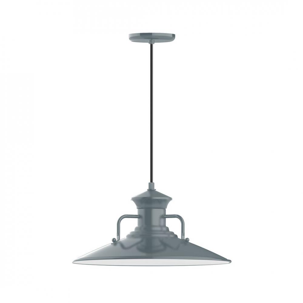 18" Homestead shade, LED Pendant with white solid fabric cord and canopy, Slate Gray