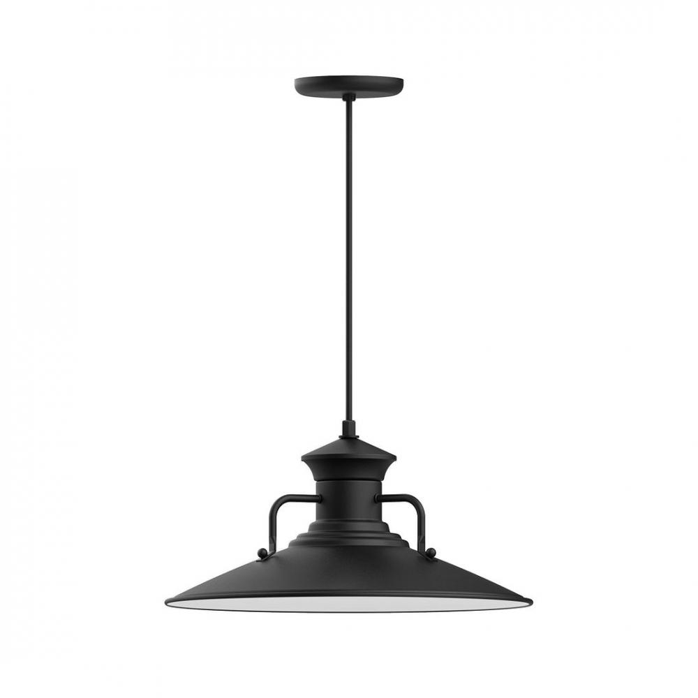 18" Homestead shade, LED Pendant with gray solid fabric cord and canopy, Black