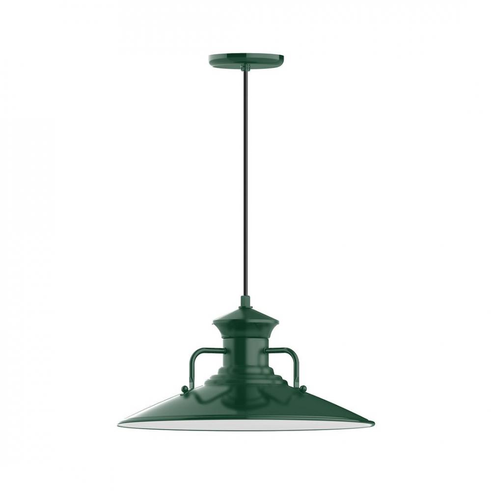 18" Homestead shade, LED Pendant with navy mini tweed fabric cord and canopy, Forest Green