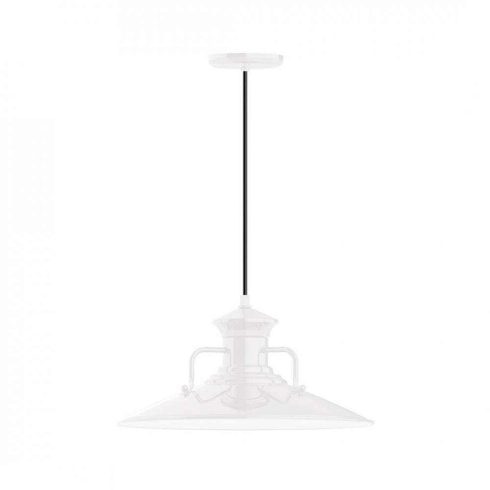 18" Homestead shade, LED Pendant with black solid fabric cord and canopy, White