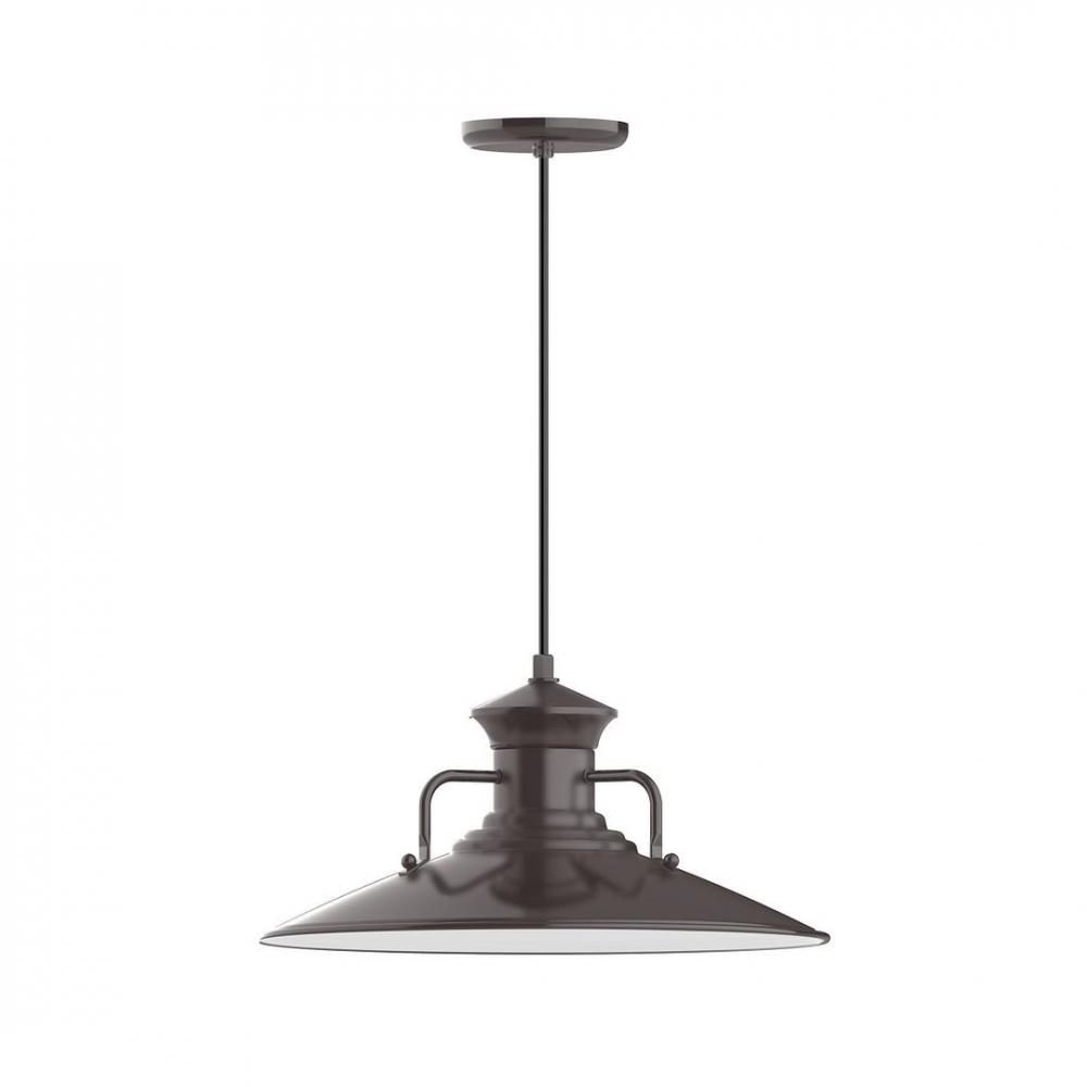 18" Homestead shade, LED Pendant with white solid fabric cord and canopy, Architectural Bronze