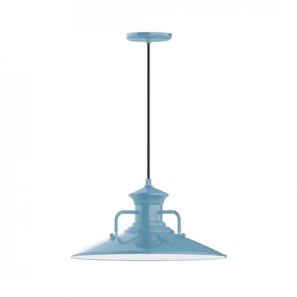 18" Homestead shade, LED Pendant with navy mini tweed fabric cord and canopy, Light Blue