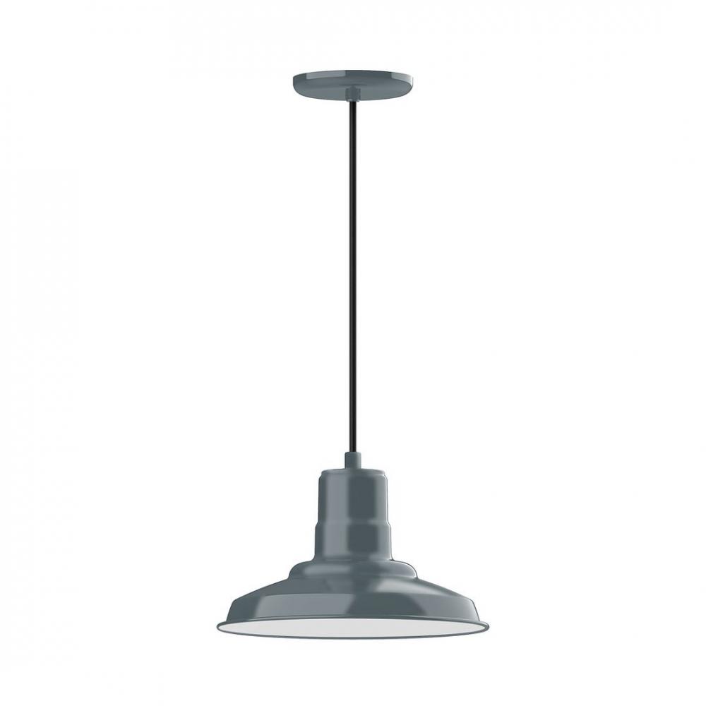 12" Warehouse shade, LED Pendant with white and gray dot fabric cord and canopy, Slate Gray