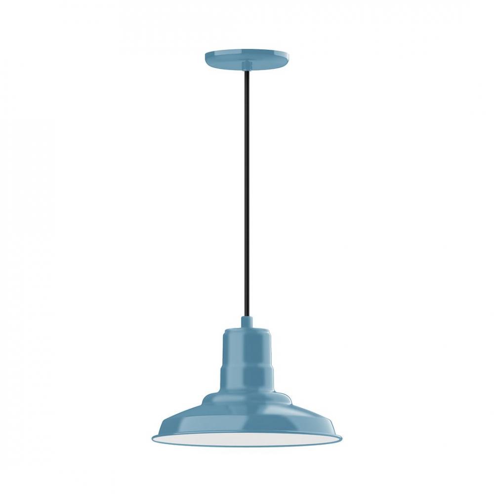 12" Warehouse shade, LED Pendant with white solid fabric cord and canopy, Light Blue