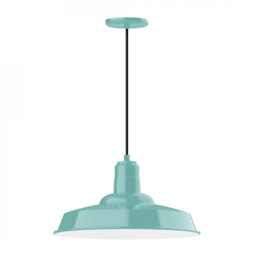 18" Warehouse shade, LED Pendant with white solid fabric cord and canopy, Sea Green