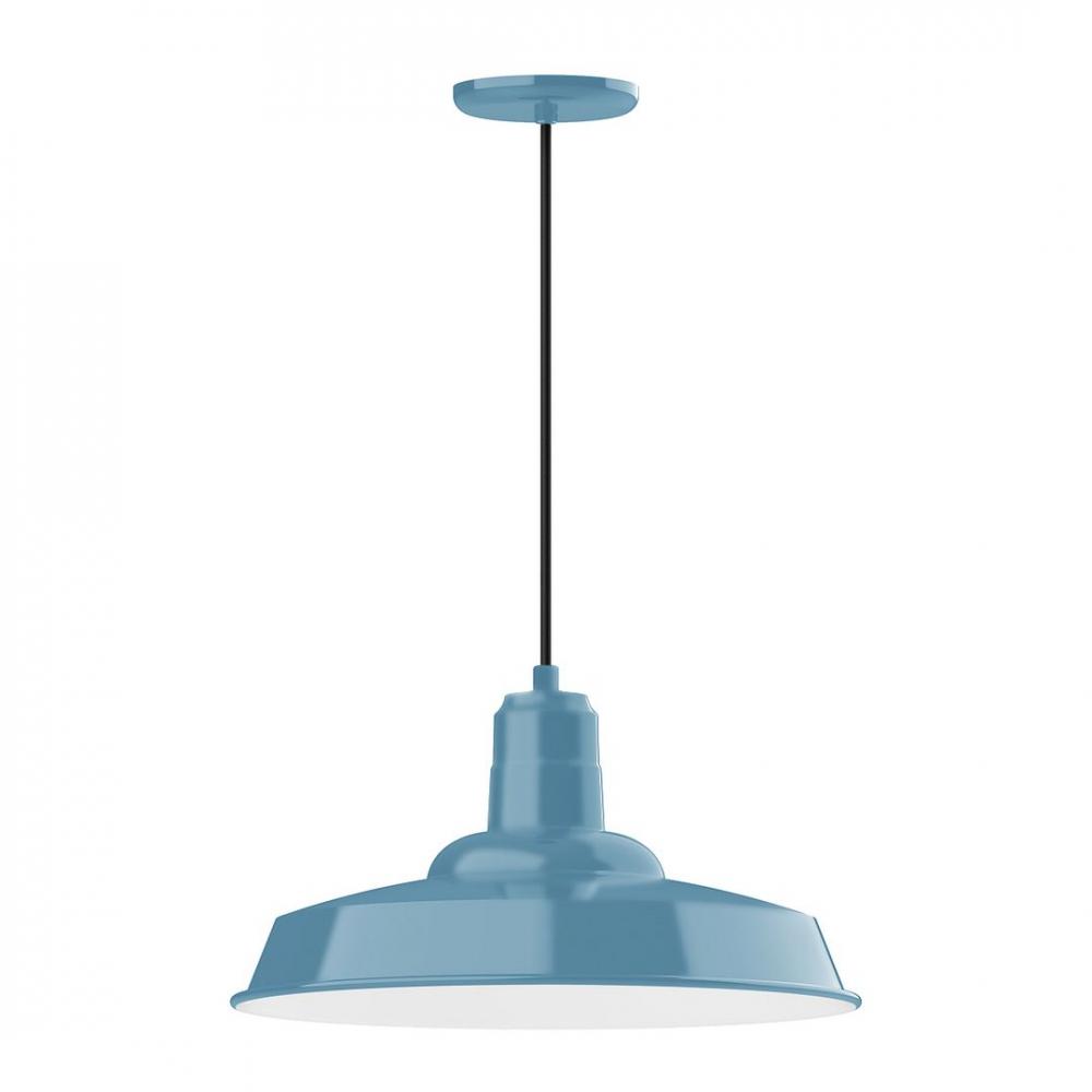 18" Warehouse shade, LED Pendant with cool tweed fabric cord and canopy, Light Blue