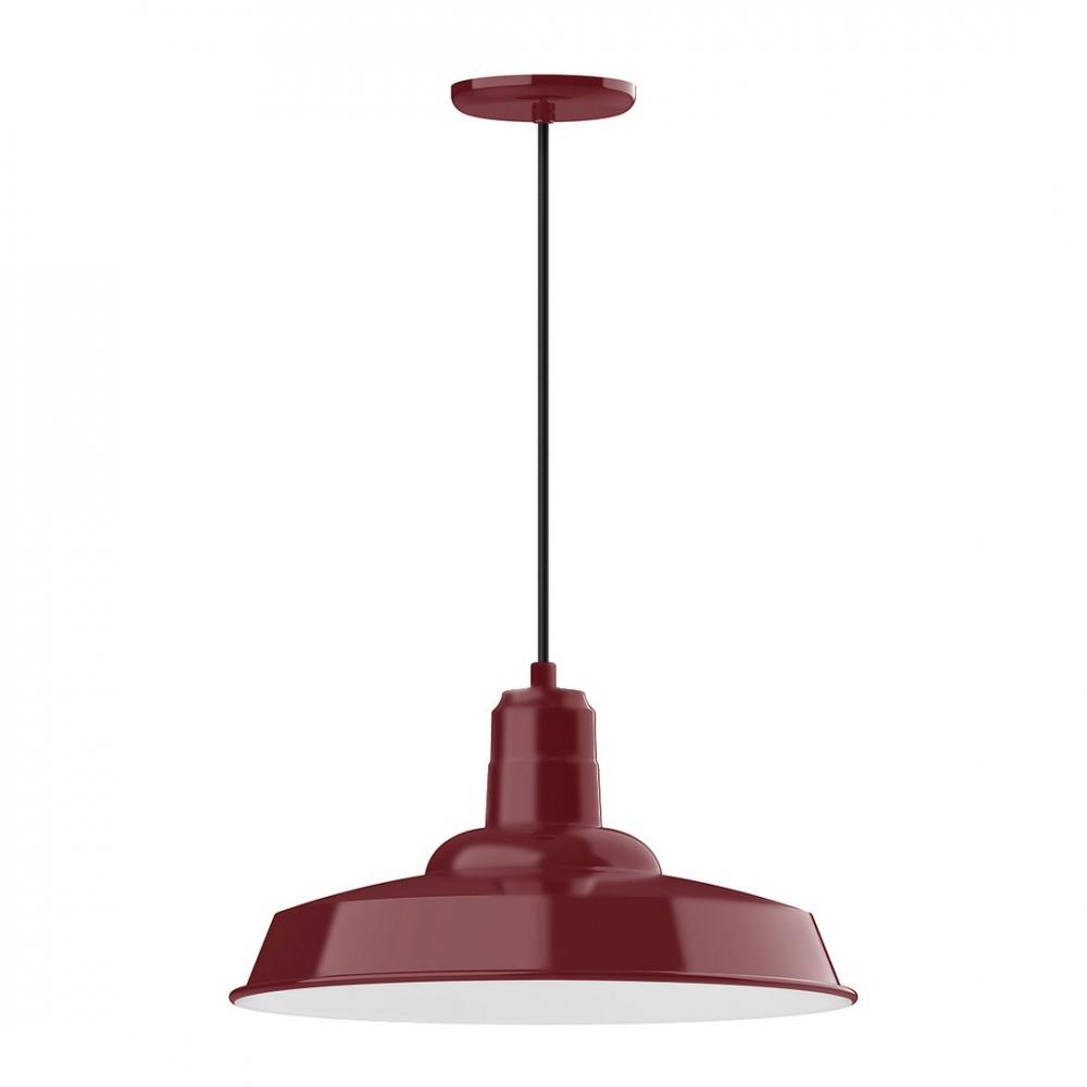 18" Warehouse shade, LED Pendant with white solid fabric cord and canopy, Barn Red