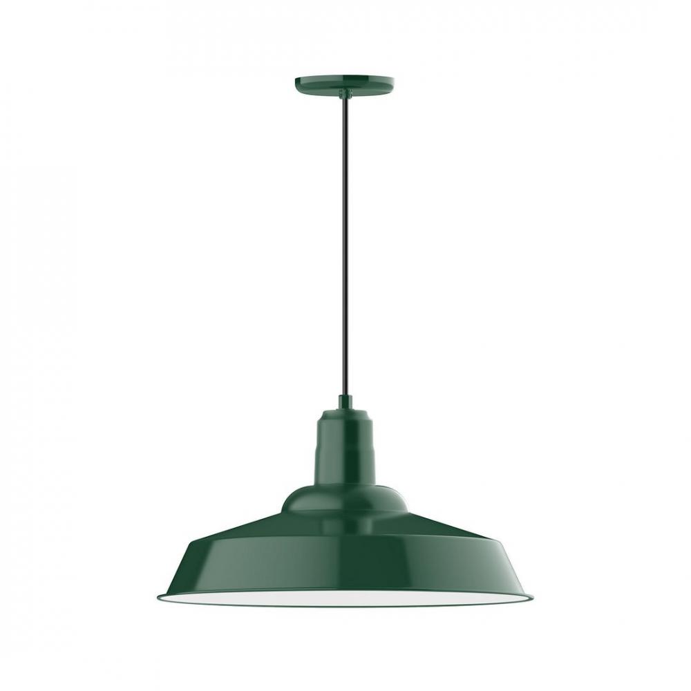 20" Warehouse shade, LED Pendant with ivory fabric cord and canopy, Forest Green