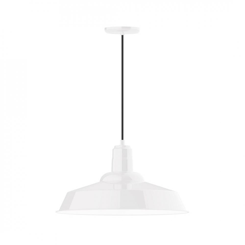 20" Warehouse shade, LED Pendant with black cord and canopy, wire grill, White