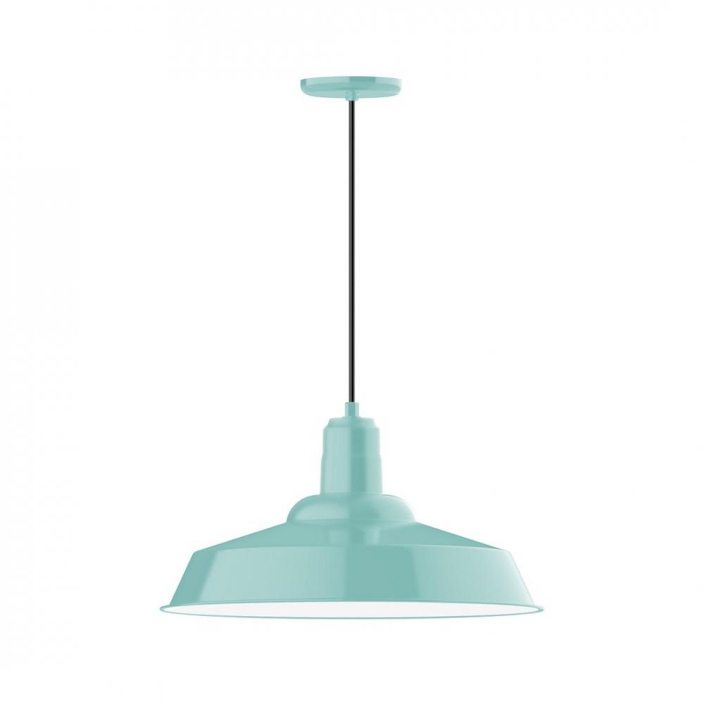 20" Warehouse shade, LED Pendant with black cord and canopy, wire grill, Sea Green